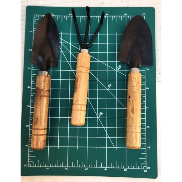 Miniature Gardening Tool Set With Wooden Handles & Metal Heads Set of 3, 6"long - Picture 2 of 5